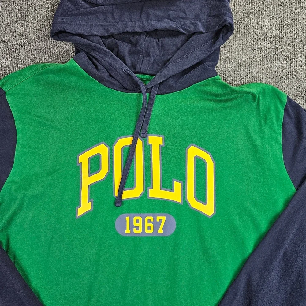Polo Ralph Lauren Colorblock Hoodie Men XXL Green Navy Blue Lightweight Pullover
